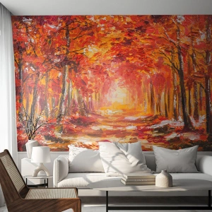 Photo Wallpaper Standard Eco - Autumn forest in shades of red and gold - 100x70cm - Copper Forest - Modern wall decoration for the living room and bedroom ARTTOR