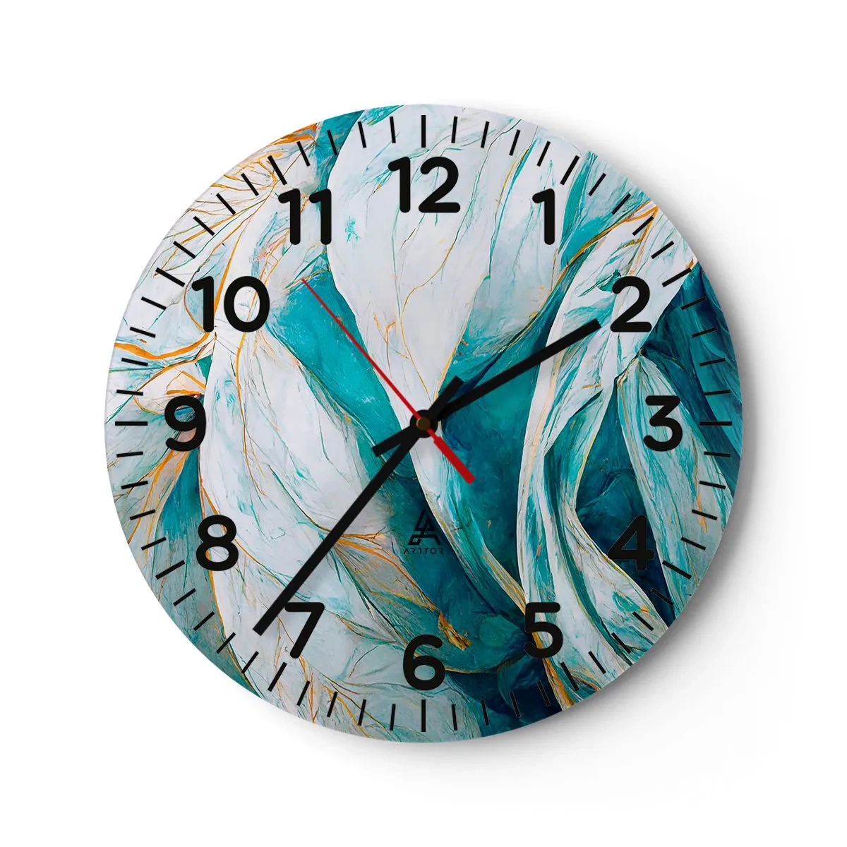 Wall clock - Clock on glass - Blue Abstract with a Golden Motif - 40x40 cm