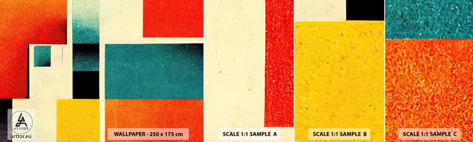 Photo Wallpaper Sample Self-Adhesive Deluxe Sticker - Geometric Abstract - Good Energy - Squares, Aged, Piece - 100x30 cm