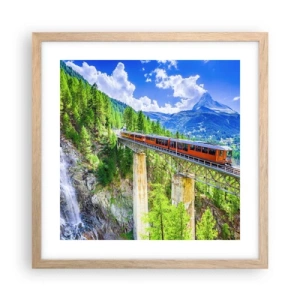 Poster in light oak frame - Train Through the Alps - 40x40 cm