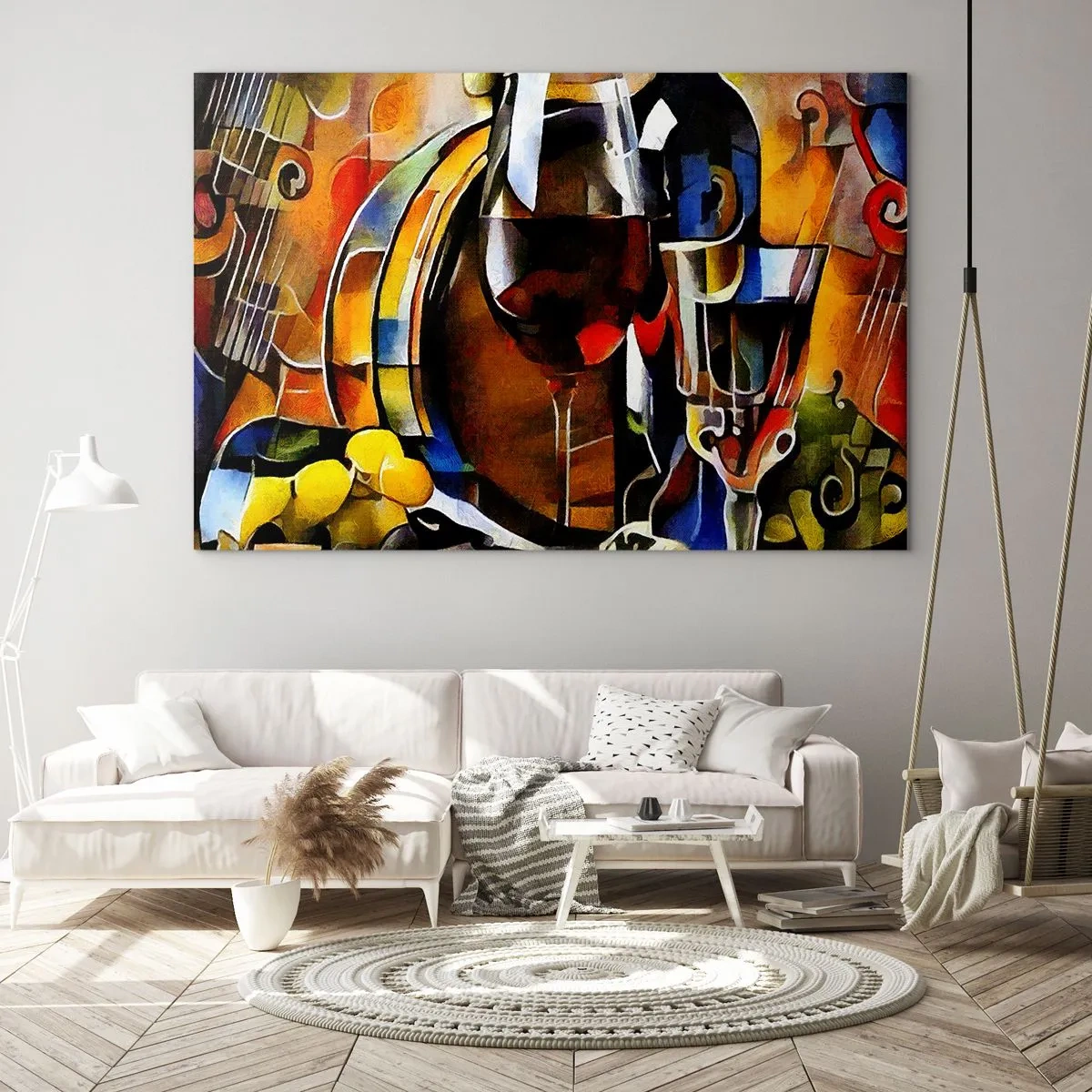 Glass picture - Abstract composition with glasses of wine and instruments - 70x50cm - And The World Fills With Colours - Modern wall decoration for the living room and bedroom ARTTOR