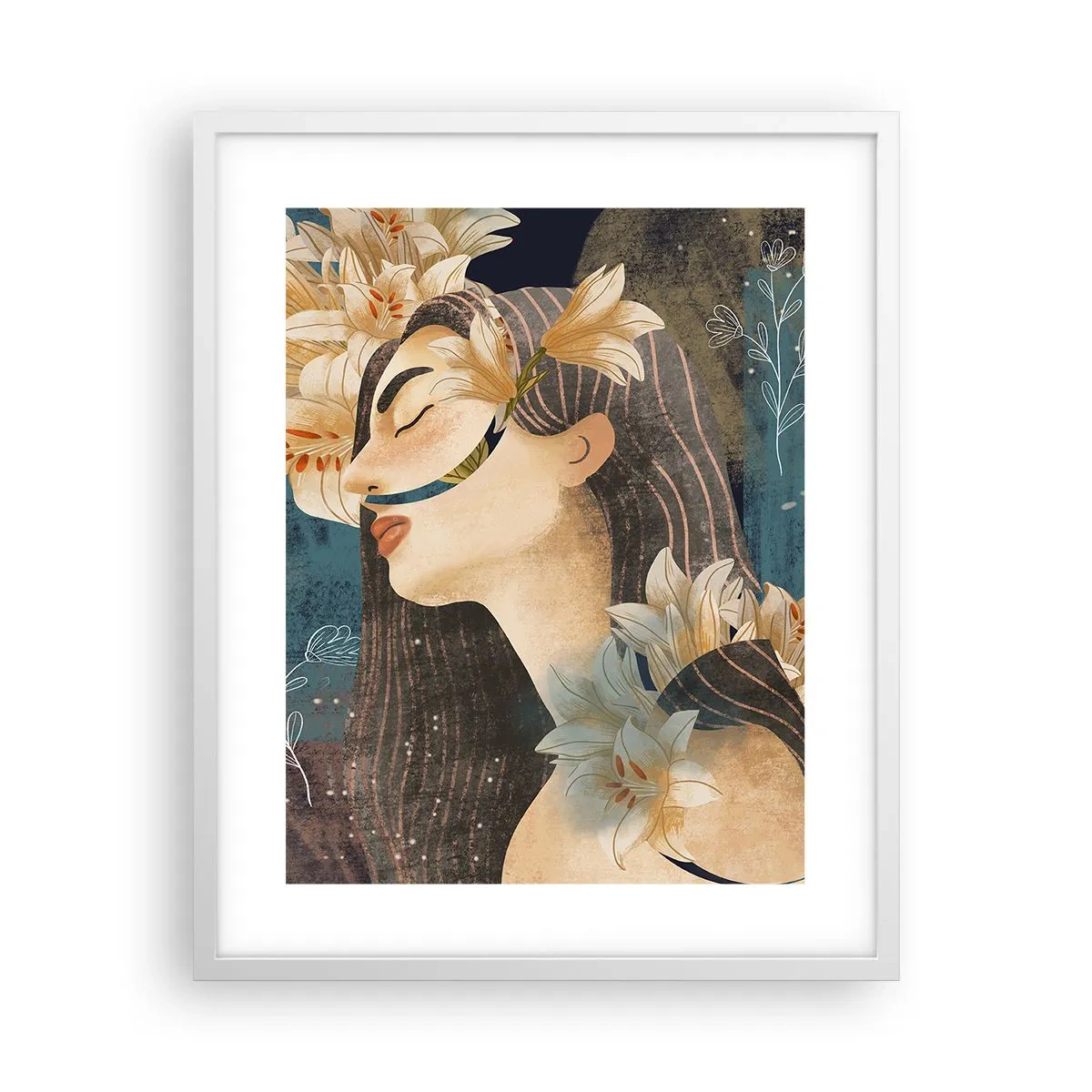 Poster in white frmae - Tale of a Queen with Lillies - 40x50 cm