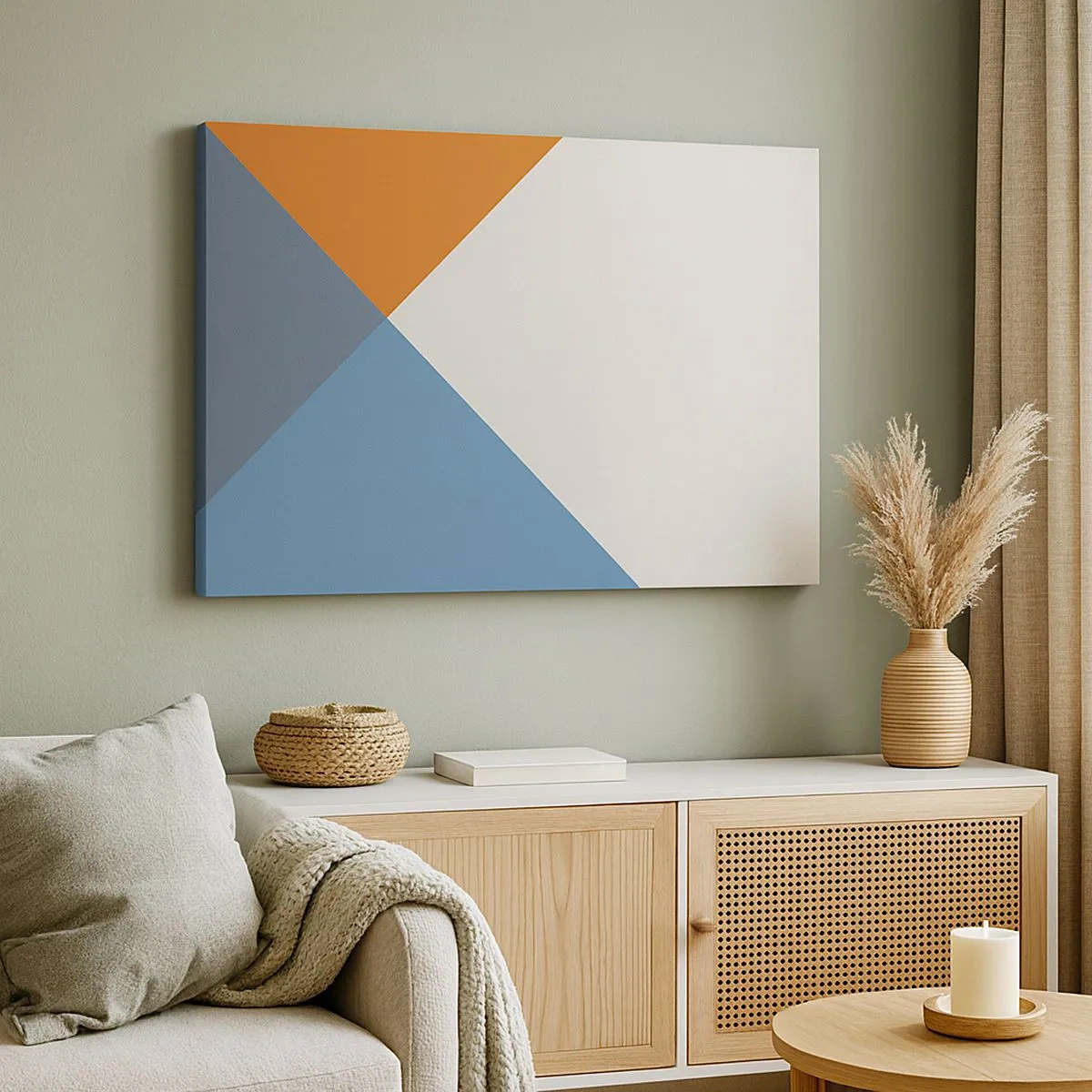 Canvas picture - Geometric triangles in shades of blue and orange - 70x50cm - At an Angle… - Modern wall decoration for the living room and bedroom ARTTOR