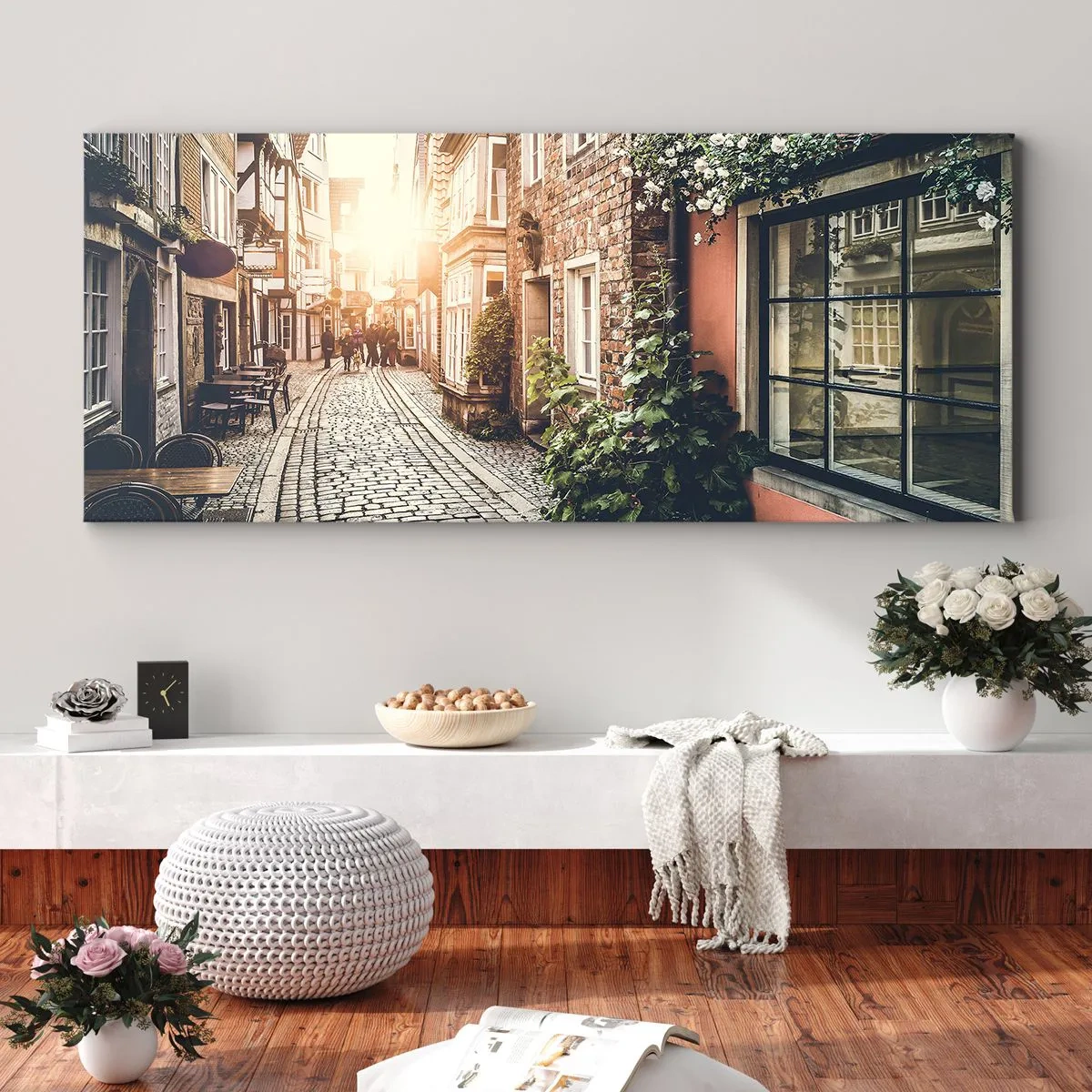 Canvas picture - Rosy Alley in a Pink Glow - 160x50 cm