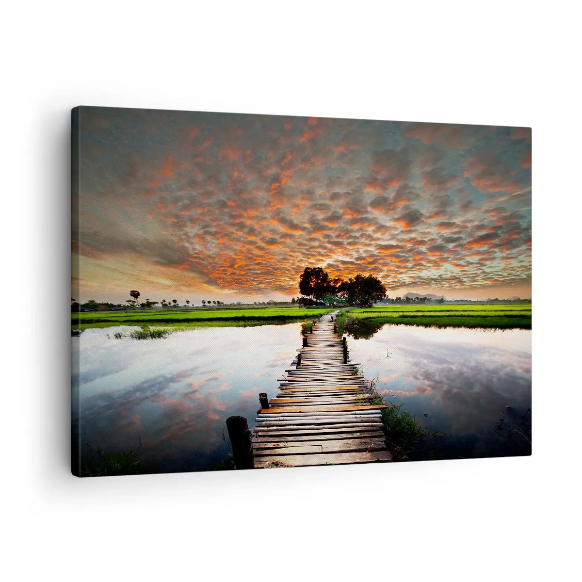 Canvas picture - Wooden bridge over the water at sunset - 70x50cm - Spread Your Arms and Breathe - Modern wall decoration for the living room and bedroom ARTTOR