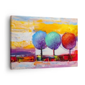 Canvas picture - Three colorful trees on an abstract background - 70x50cm - Third Time Art. - Modern wall decoration for the living room and bedroom ARTTOR