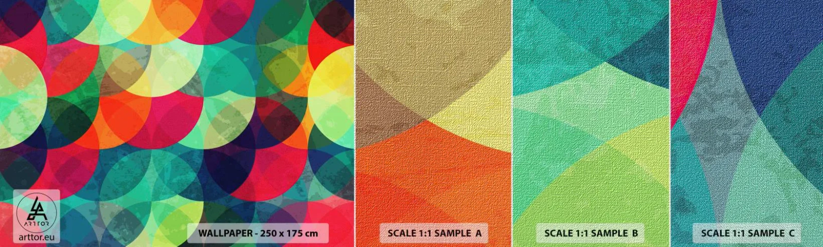 Photo Wallpaper Sample Premium Canvas - Into the Rainbow - Abstraction, Piece, Colorful Circles - 100x30 cm