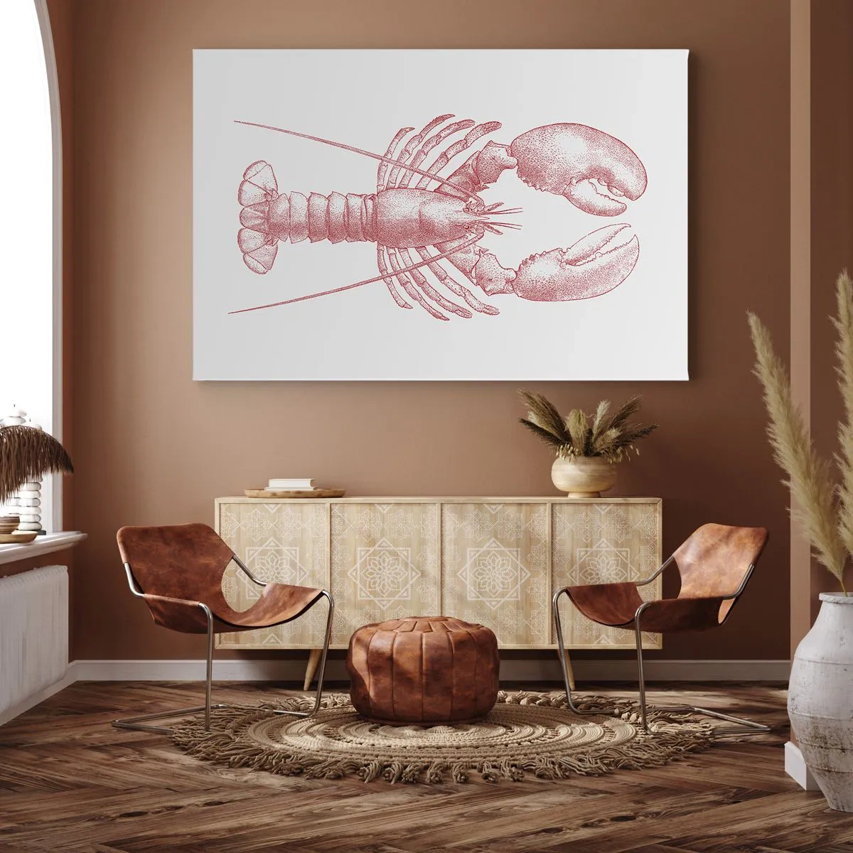 Canvas picture - Drawing of a lobster in a red shade - 70x50cm - Lobster Worthy of a Lobster - Modern wall decoration for the living room and bedroom ARTTOR