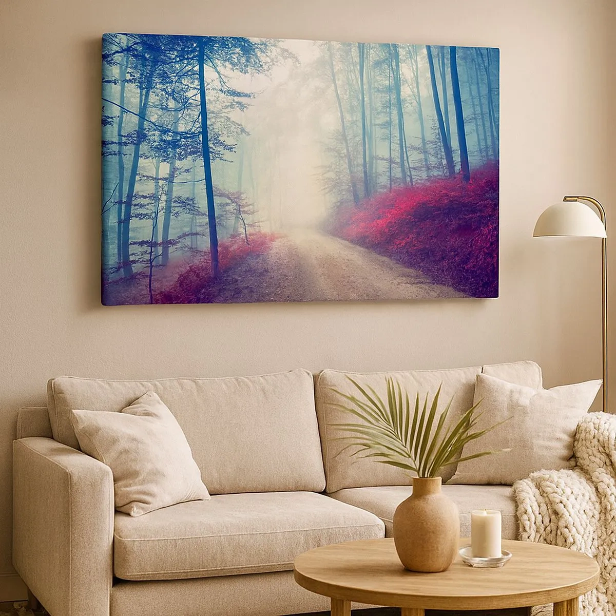 Canvas picture - A magical forest path surrounded by trees and fog - 70x50cm - Early Bird - Modern wall decoration for the living room and bedroom ARTTOR