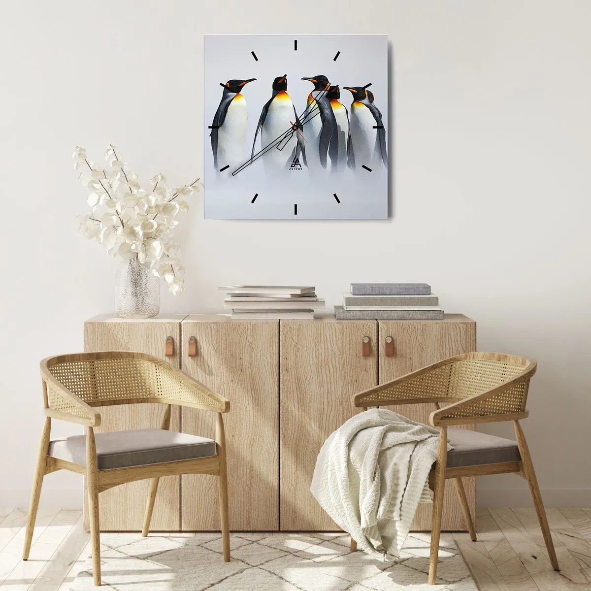 Wall clock - Clock on glass - Meeting in Tuxedos - 40x40 cm