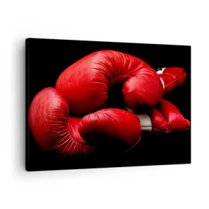 Canvas picture - Red boxing gloves on a black background - 70x50cm - Fight Emotions Are Behind Us - Modern wall decoration for the living room and bedroom ARTTOR