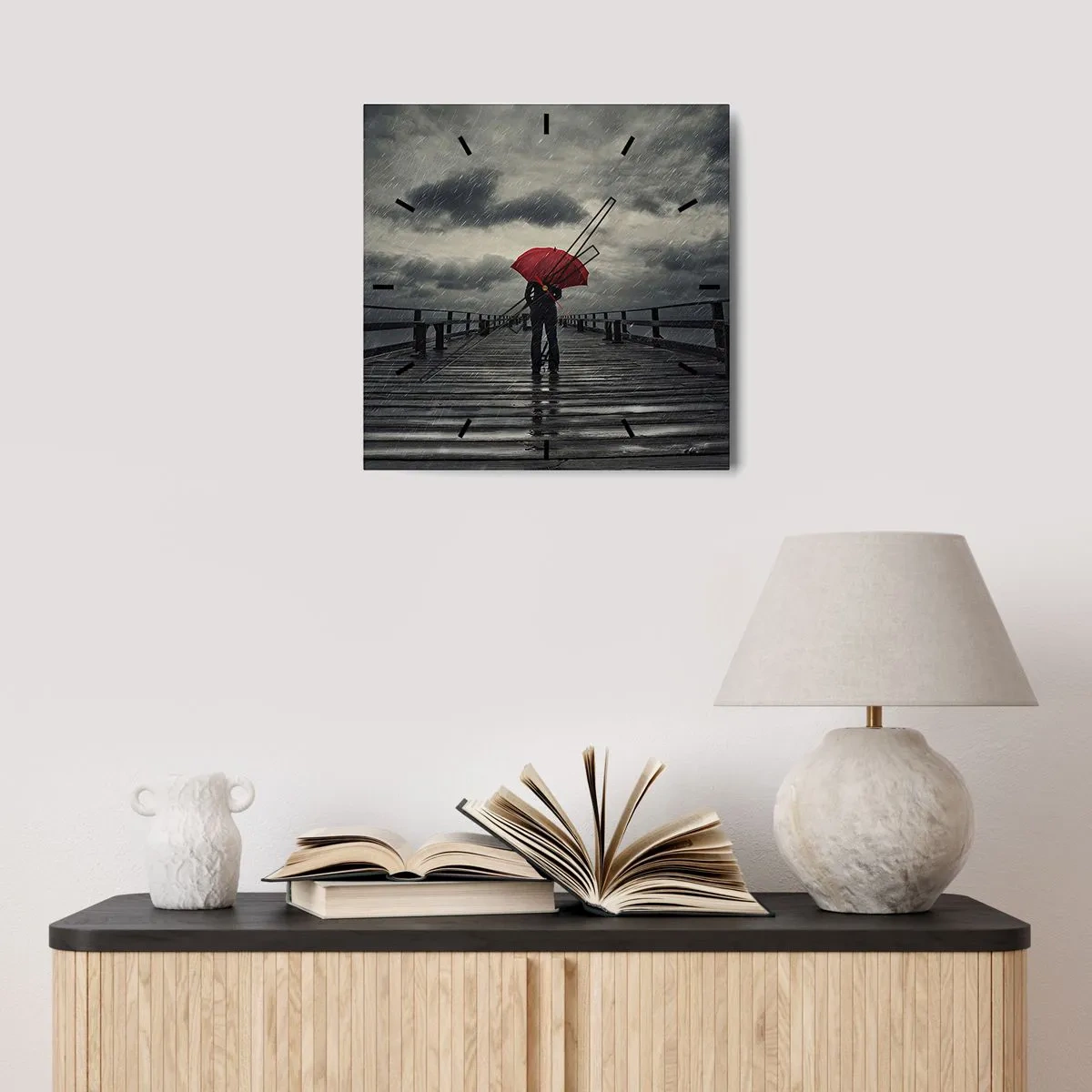 Wall clock - Clock on glass - Don't Mind the Rain - 30x30 cm