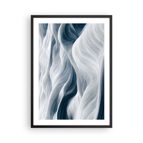 Poster in black frame - Abstract waves in shades of white and navy blue - 50x70cm - White and Blue Waves - Modern wall decoration for the living room and bedroom ARTTOR