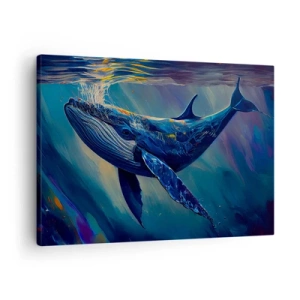 Canvas picture - A whale in the depths of the ocean in luminous colors - 70x50cm - Welcome to My World - Modern wall decoration for the living room and bedroom ARTTOR