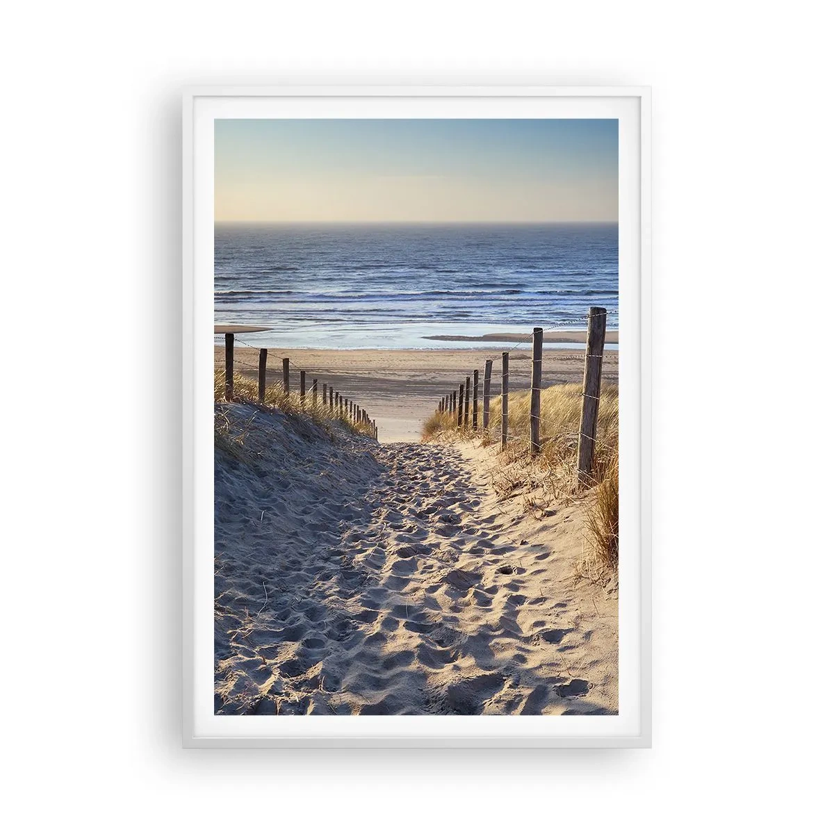 Poster in white frmae - Sound of the Sea, Singing of the Birds, Wild Beach among Grass - 70x100 cm