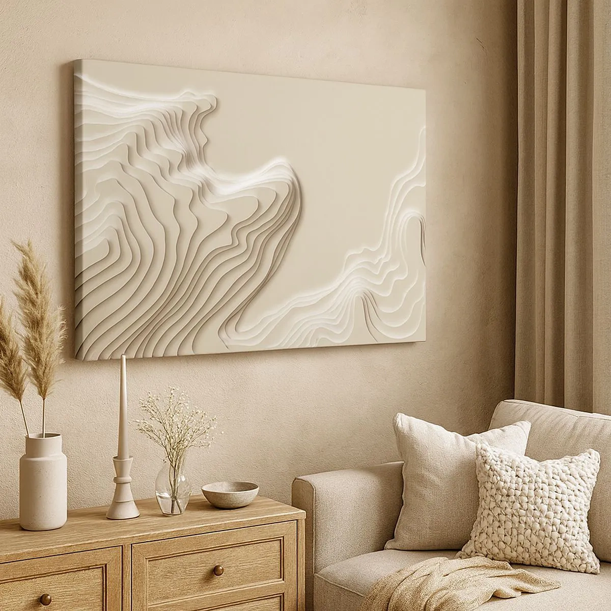 Canvas picture - An abstract pattern in shades of beige with a linear effect. - 70x50cm - Topography of Art. - Modern wall decoration for the living room and bedroom ARTTOR