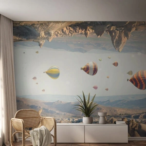 Photo Wallpaper Standard Eco - Here Everything Is Possible - Abstraction, Balloons, Landscape - 200x140 cm