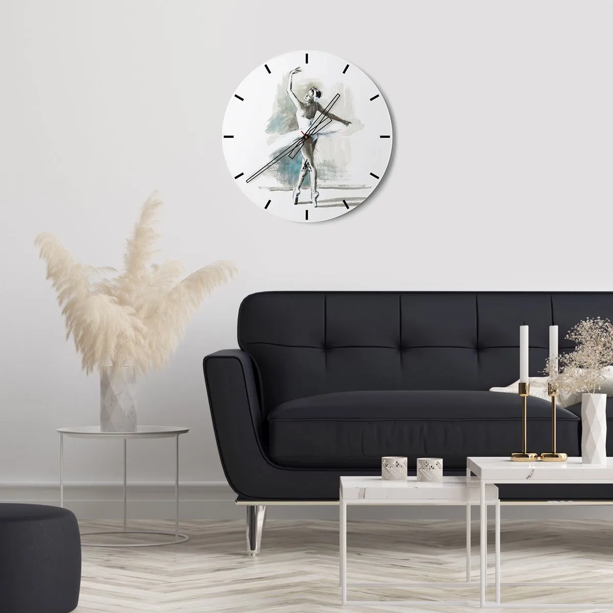 Wall clock - Clock on glass - A ballerina in a white outfit captured in a dance pose - 30x30cm - Enchanted into a Swan - Modern wall decoration for the living room, kitchen, and bedroom ARTTOR
