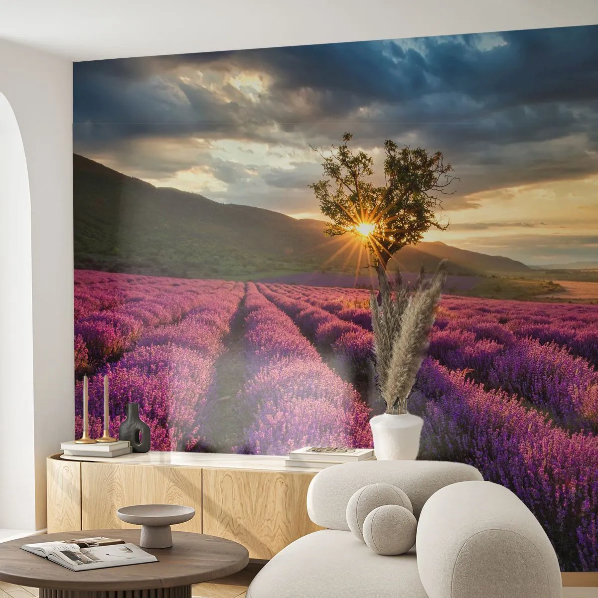 Photo Wallpaper Premium Sand - Lilac Coloured Aroma - Landscape, Lavender, Provence - 300x210 cm