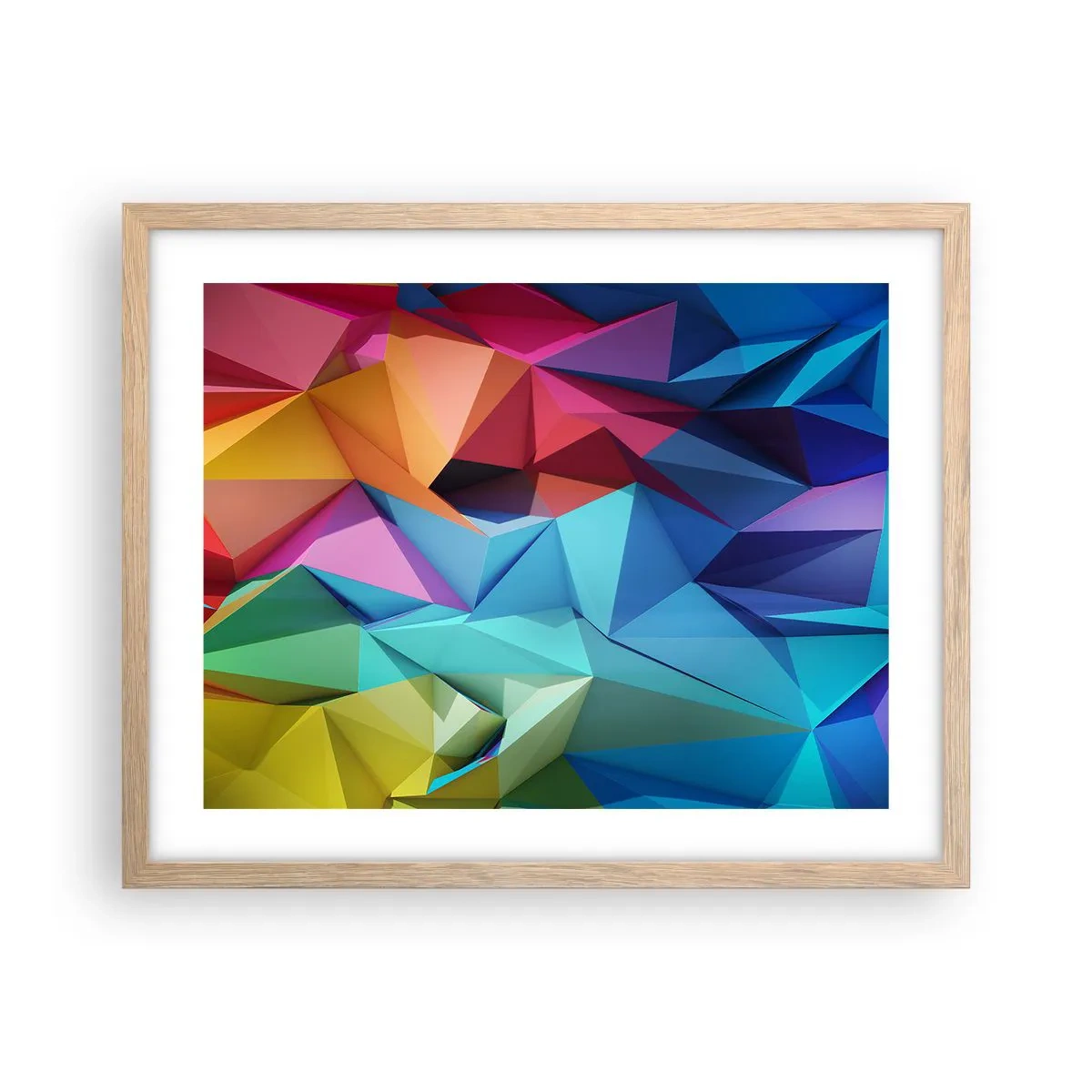 Poster in light oak frame - Rainbow Origami - 50x40 cm