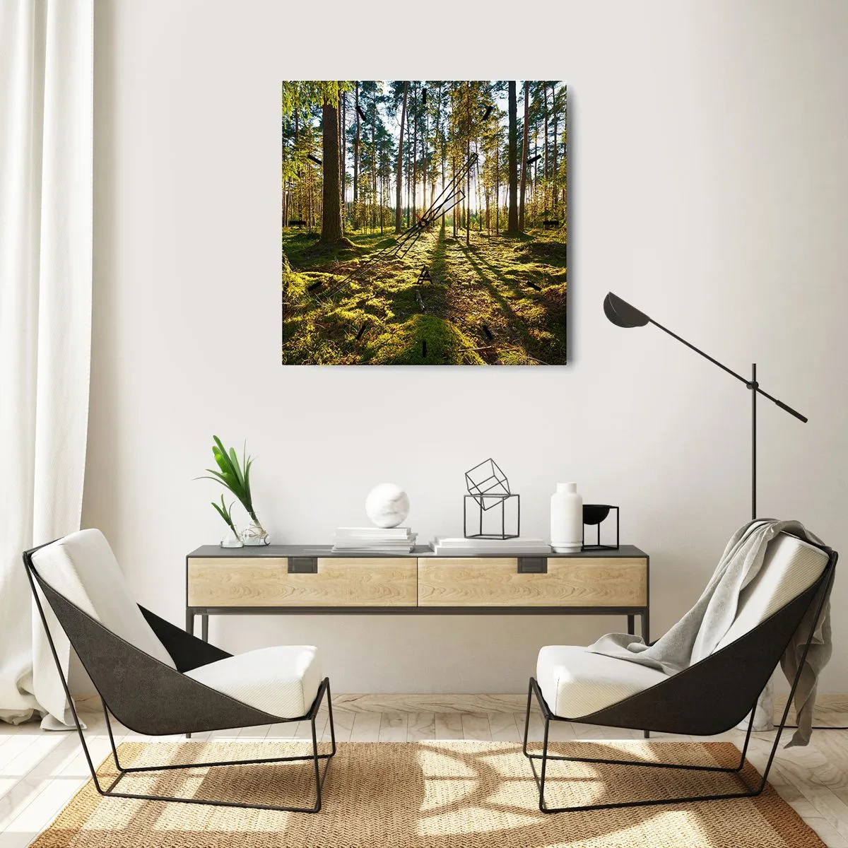 Wall clock - Clock on glass - Deep in the Forest - 40x40 cm