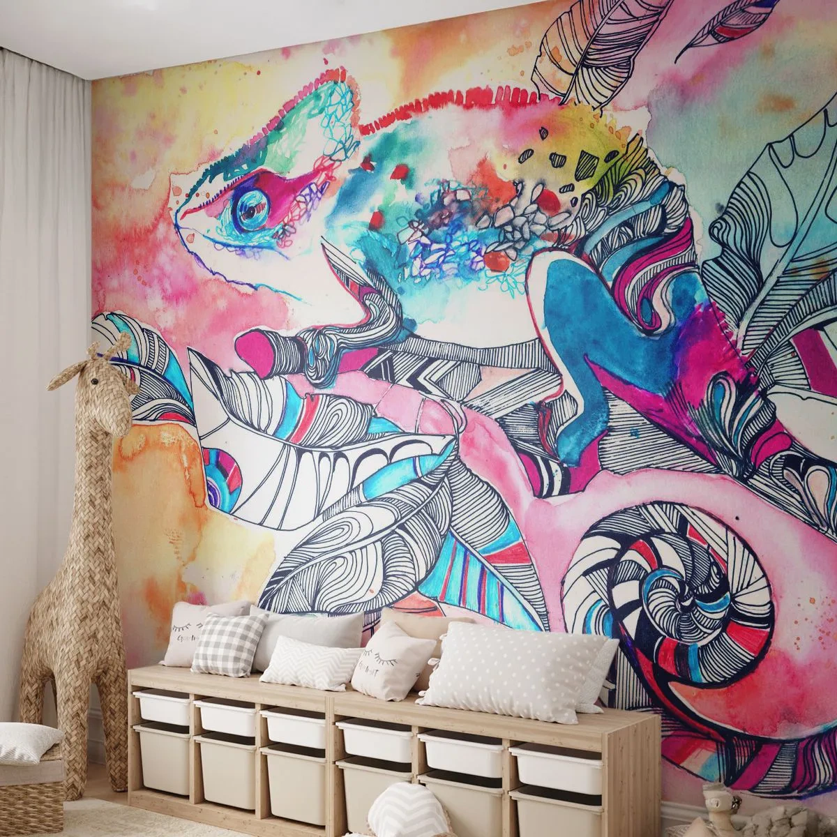 Photo Wallpaper Premium Sand - Colourful Like Our World - Chameleon, Abstraction, Nature - 150x105 cm