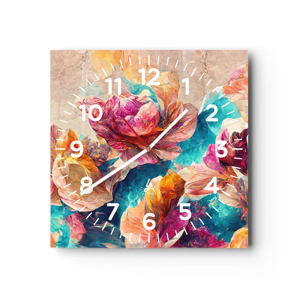 Wall clock - Clock on glass - Colourful Splendour of a Bouquet - 30x30 cm