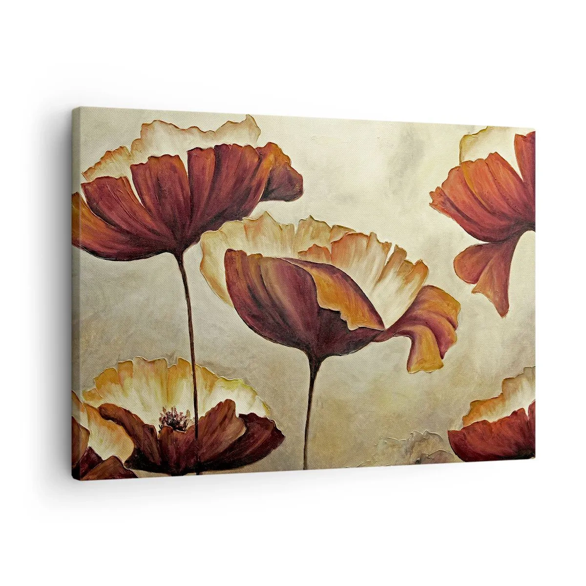 Canvas picture - Subtle flowers in shades of red and gold on a light background - 70x50cm - Piece of Meadow - Modern wall decoration for the living room and bedroom ARTTOR