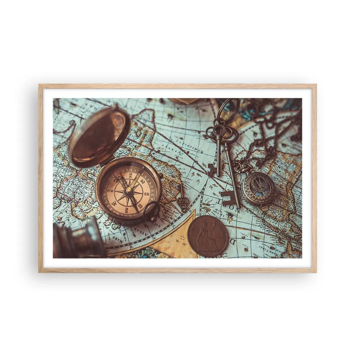 Poster in light oak frame - For Adventurers - 91x61 cm