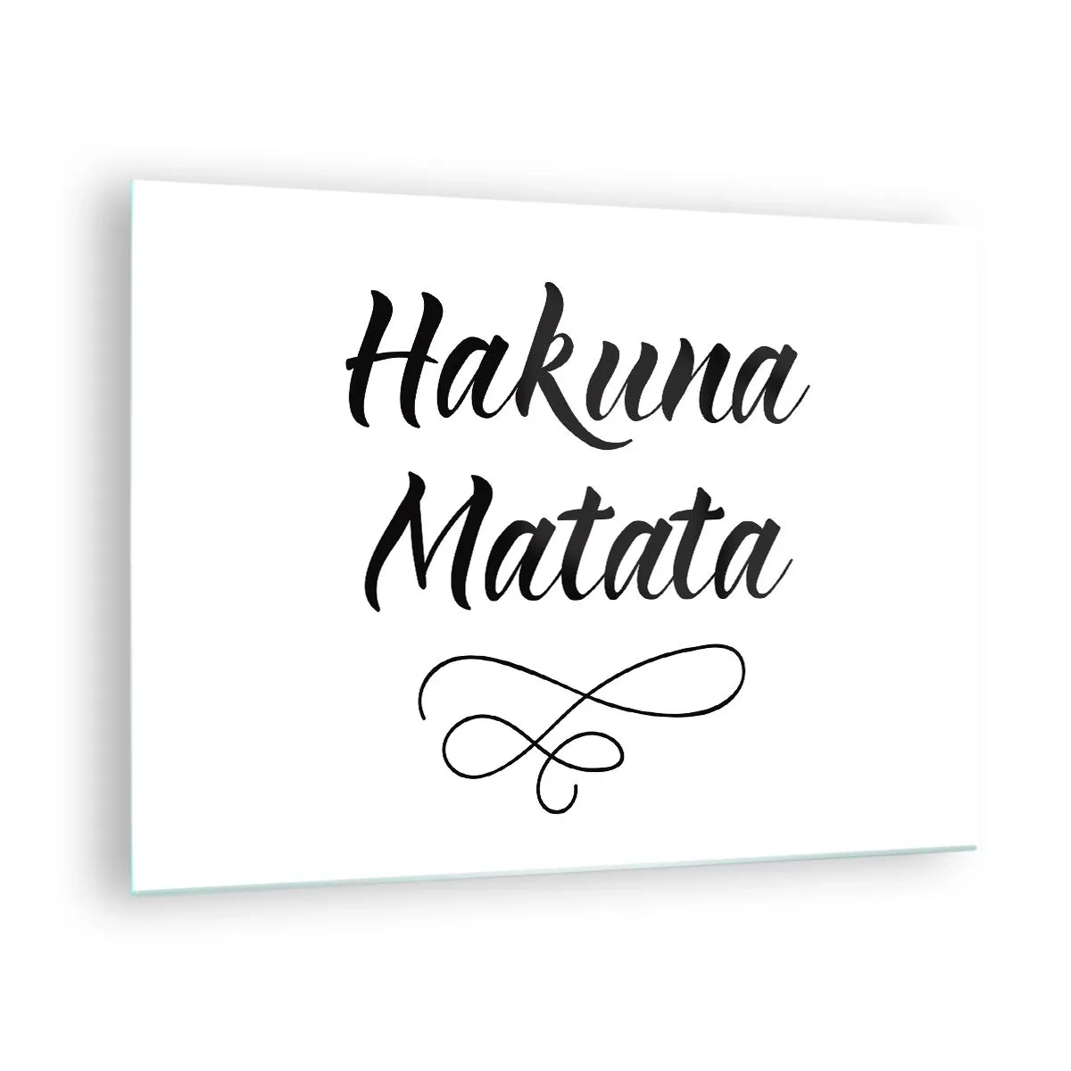 Glass picture - Hakuna Matata lettering with decorative accent on a white background - 70x50cm - Best Advice - Modern wall decoration for the living room and bedroom ARTTOR