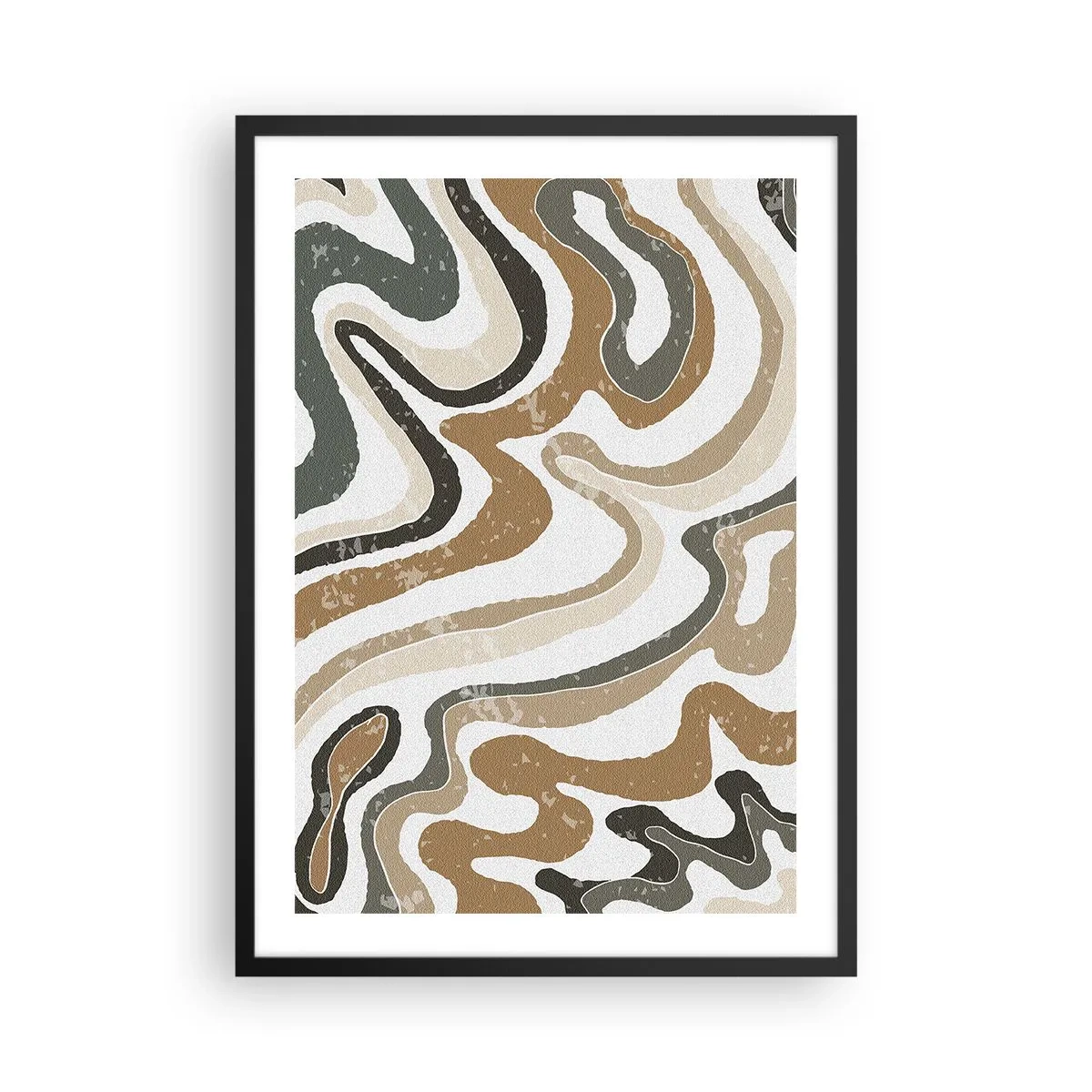 Poster in black frame - Abstract organic patterns in earthy tones - 50x70cm - Meanders of Earth Colours - Modern wall decoration for the living room and bedroom ARTTOR