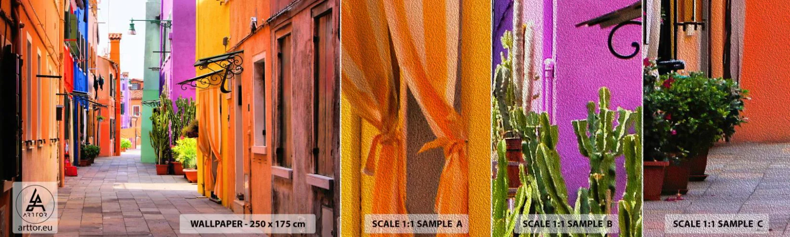 Photo Wallpaper Sample Premium Sand - Rainbow Alley - City, Venice, Architecture - 100x30 cm