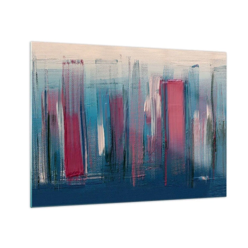 Glass picture - Vertical brushstrokes in red and blue on a beige background - 70x50cm - Vertical Composition In Blue And Red - Modern wall decoration for the living room and bedroom ARTTOR