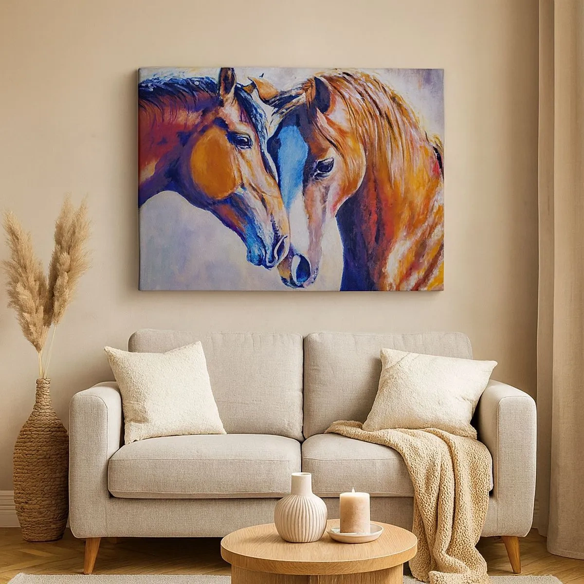 Canvas picture - A pictorial representation of two horses in a friendly setting. - 70x50cm - Is This Friendship Or Love? - Modern wall decoration for the living room and bedroom ARTTOR