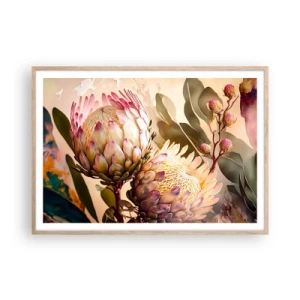 Poster in light oak frame - Tender Caress - 100x70 cm