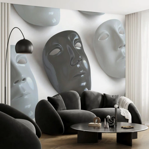 Photo Wallpaper Premium Sand - How to Stand Out? - Piece, Venetian mask, Black and white - 100x70 cm