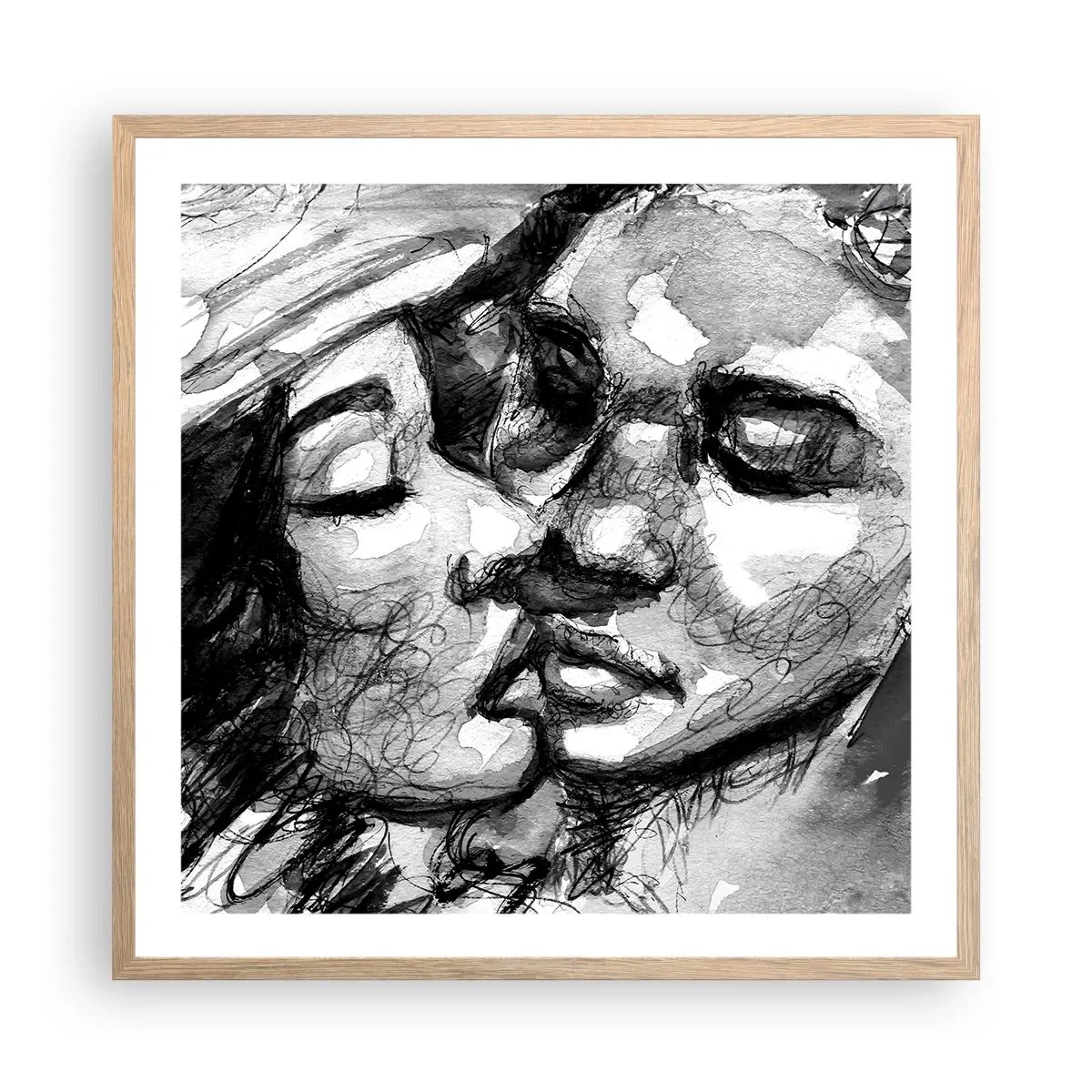 Poster in light oak frame - Tender Moment - 60x60 cm