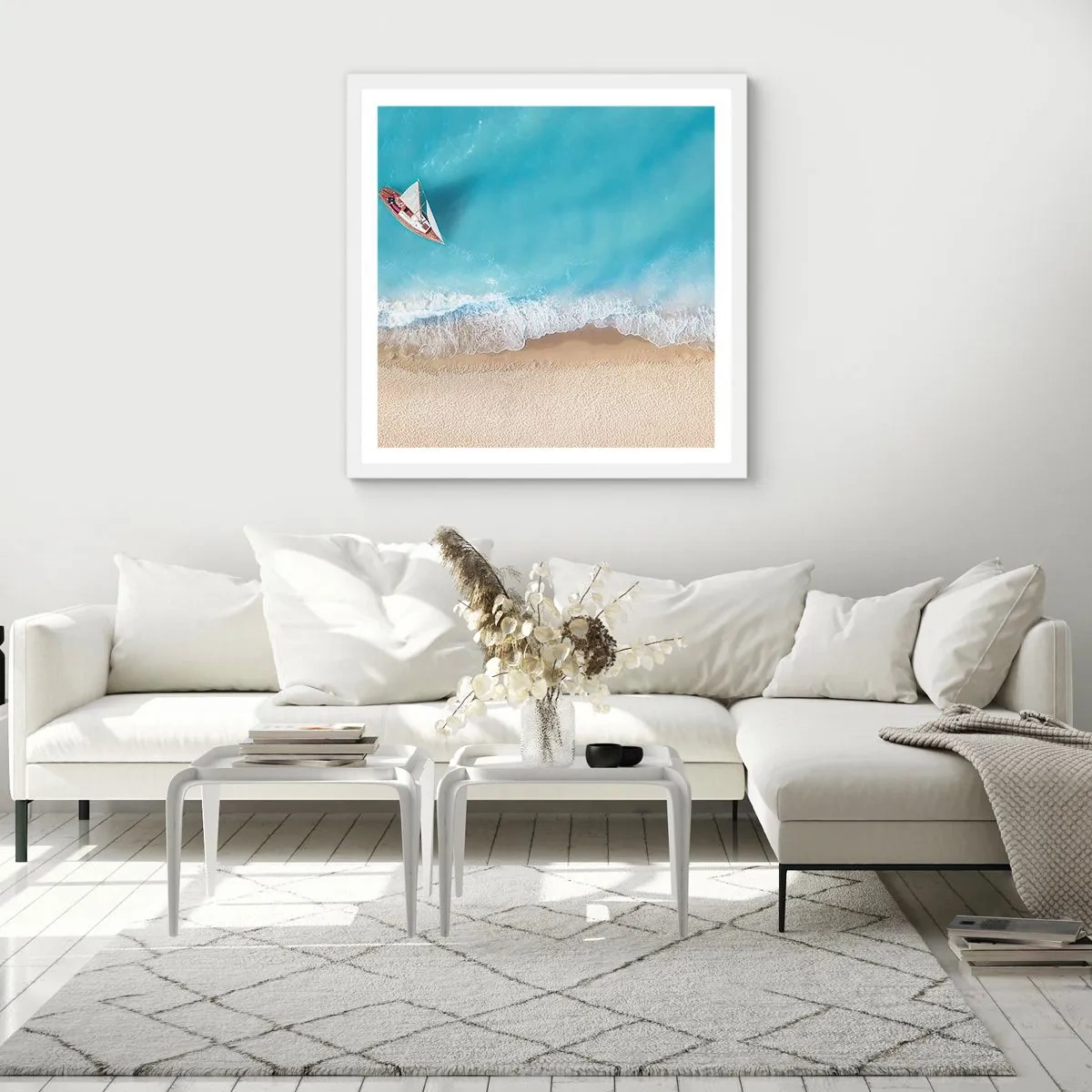 Poster in white frmae - On the Border of Blue and Gold - 50x50 cm