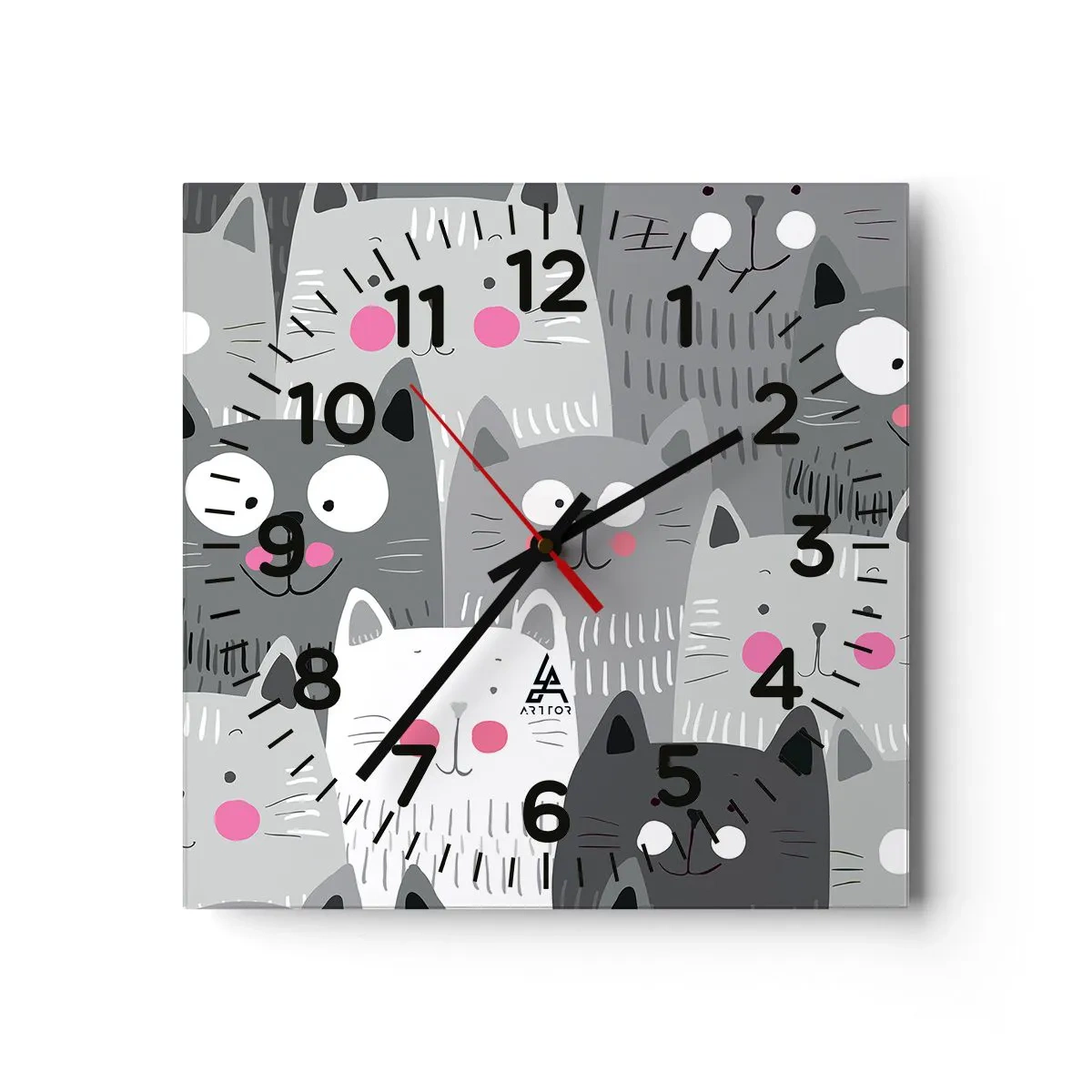 Wall clock - Clock on glass - Cat's World - 40x40 cm