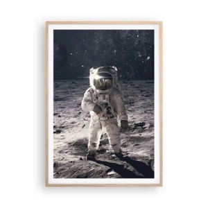 Poster in light oak frame - Greetings from the Moon - 70x100 cm