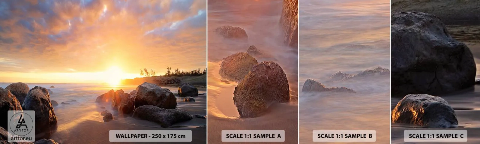 Photo Wallpaper Sample Self-Adhesive Deluxe Sticker - Shiny Breeze of the Evening - Landscape, Sea, Sunrise - 100x30 cm