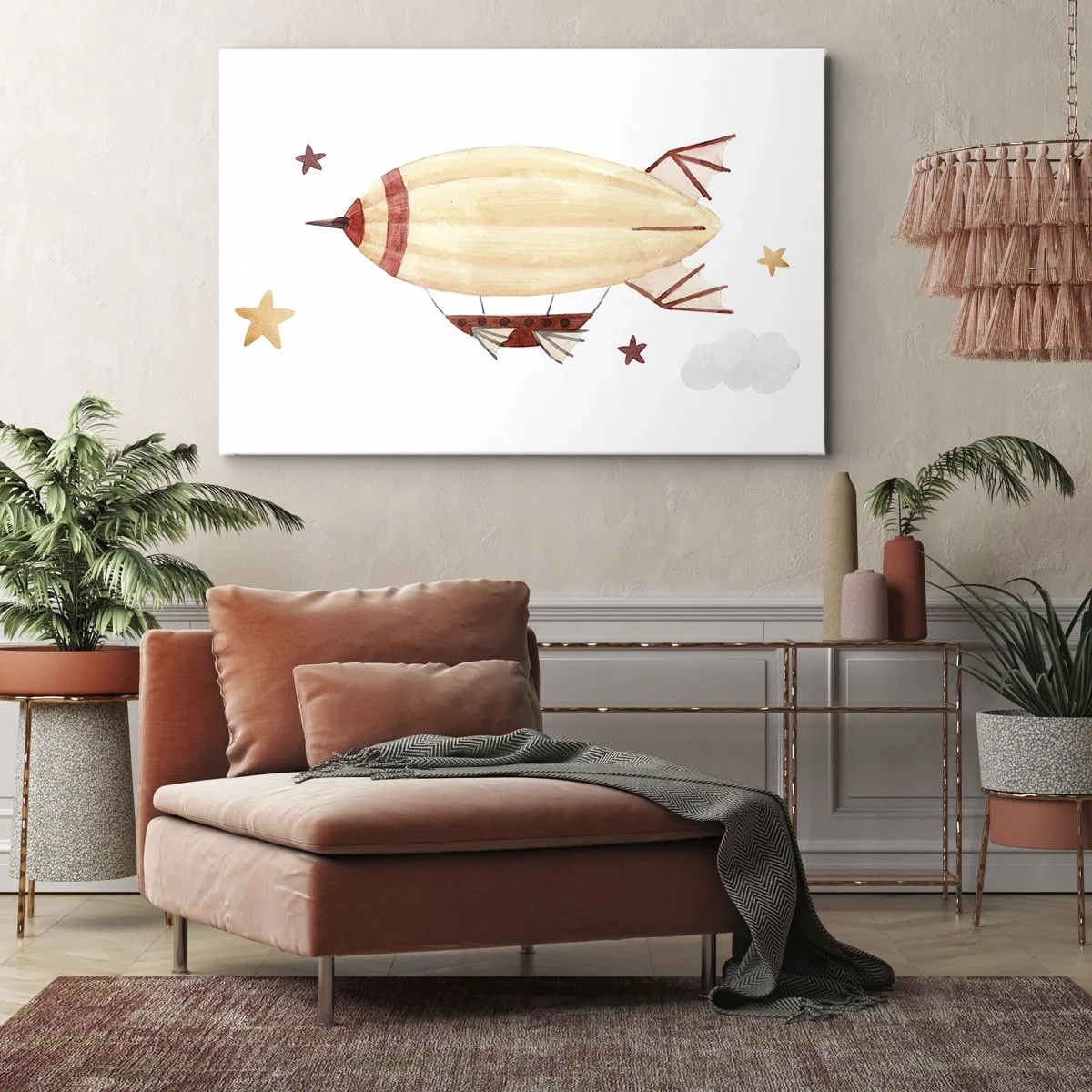 Canvas picture - A hand-painted airship against a backdrop of stars - 70x50cm - Airship - Modern wall decoration for the living room and bedroom ARTTOR