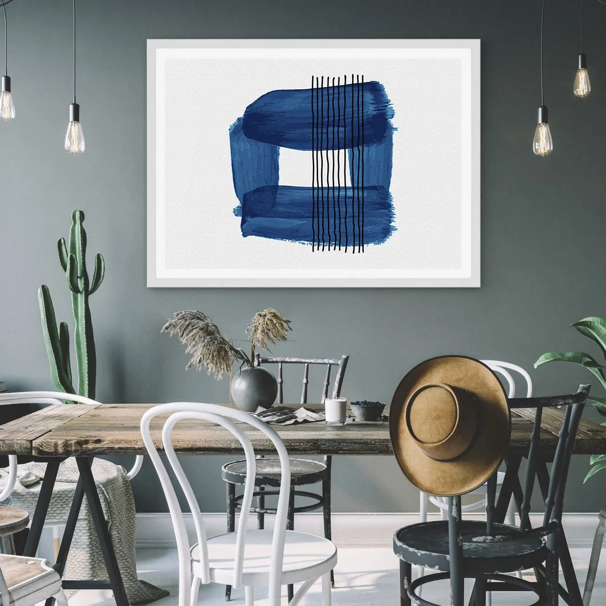 Poster in white frmae - Blue and Black Composition - 91x61 cm