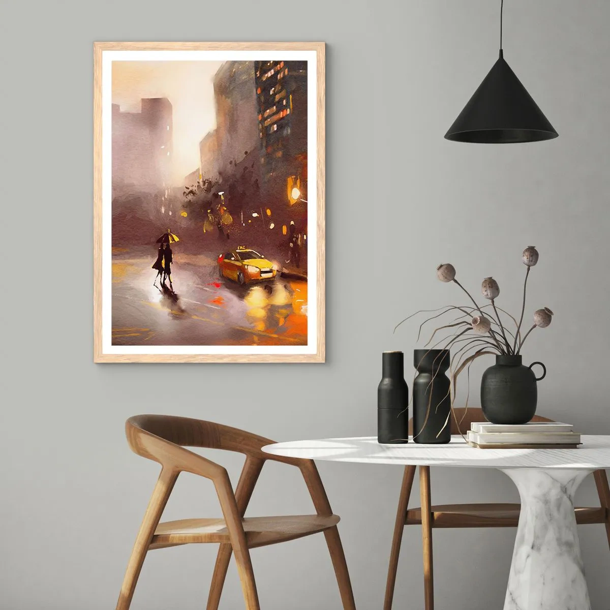 Poster in light oak frame - In New York Lights - 70x100 cm