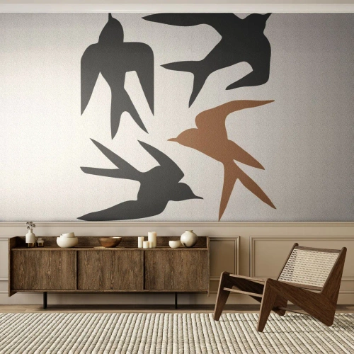 Self-Adhesive Photo Wallpaper Deluxe Sticker - Swallows at Play - Boho, Birds, Minimalism - 300x210 cm