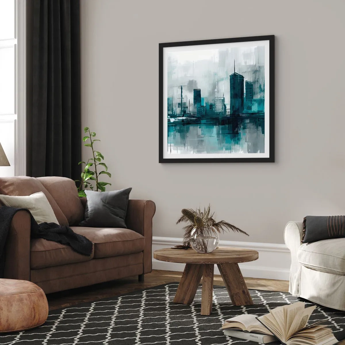 Poster in black frame - City in the Colour of Rain - 60x60 cm