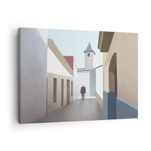 Canvas picture - A minimalist street with a silhouette of a man in the background - 70x50cm - Sunny Walk - Modern wall decoration for the living room and bedroom ARTTOR