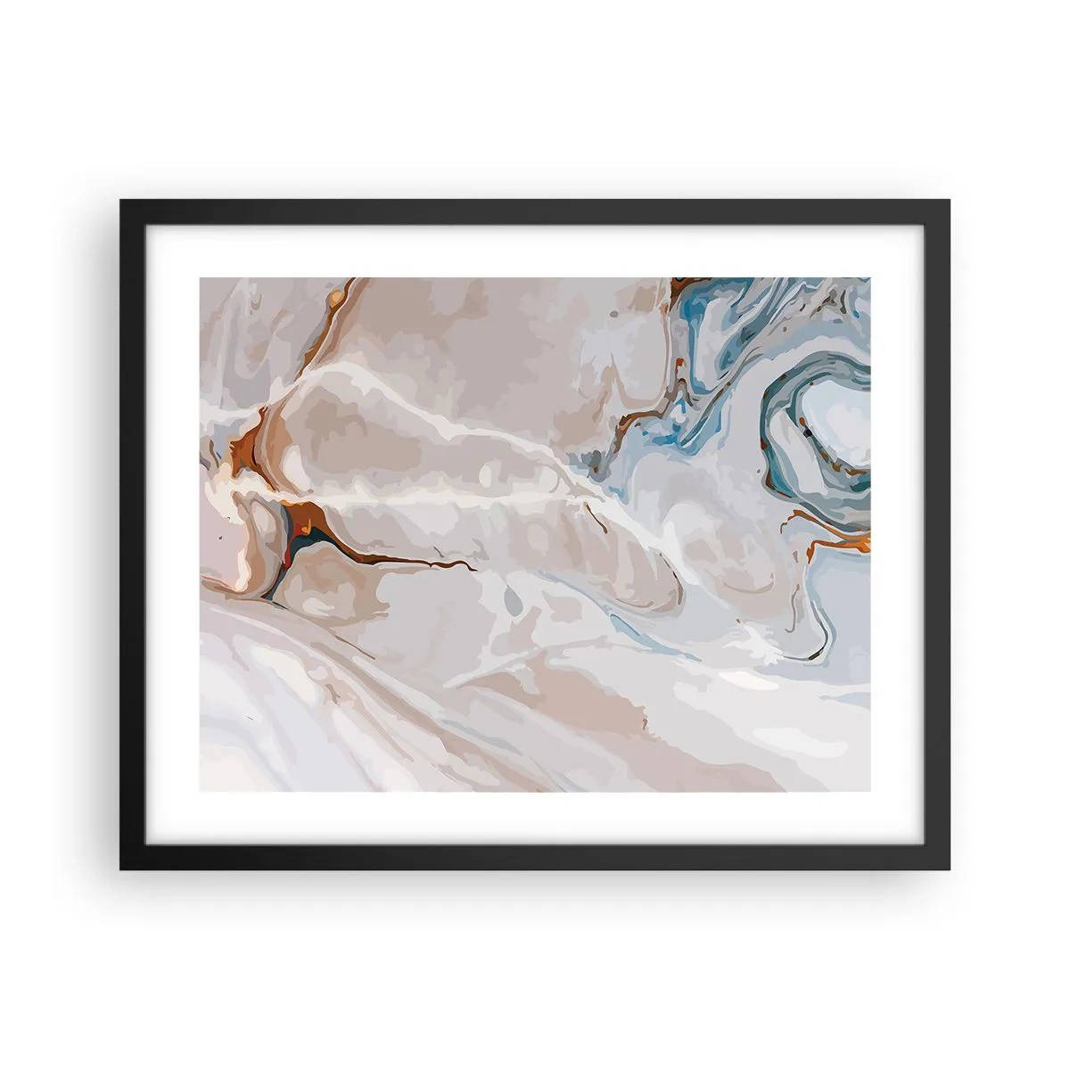 Poster in black frame - Blue Meanders under White - 50x40 cm