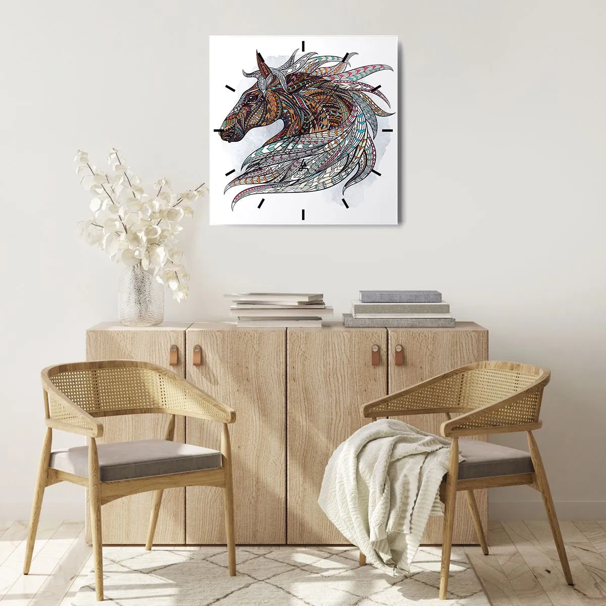Wall clock - Clock on glass - Horse of a Celtic Warrior - 30x30 cm