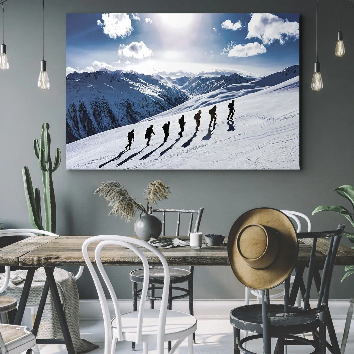 Canvas picture - A group of mountaineers hiking up a snowy slope - 70x50cm - Team of Conquerors - Modern wall decoration for the living room and bedroom ARTTOR